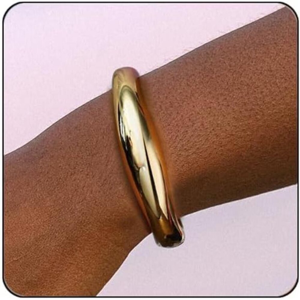 Chunky Gold Cuff Bracelet Hinged Open Wide Bangle